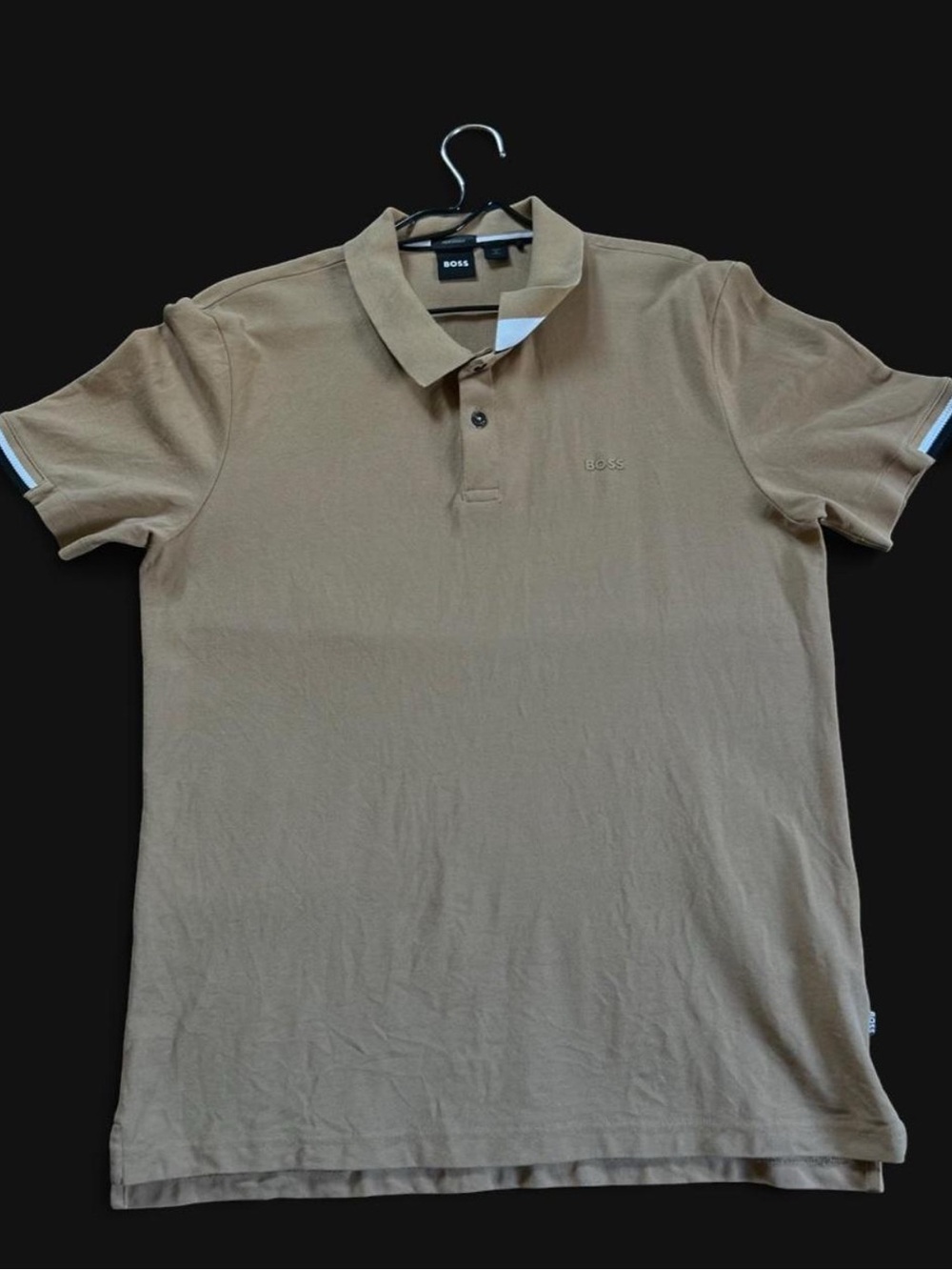 BOSS Camel Pique Polo With Brown, White & Black Inside Collar